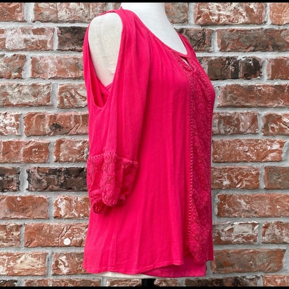 Anthropologie Figuroa & Flower hot pink lace floral top / S / EUC - Picture 5 of 10